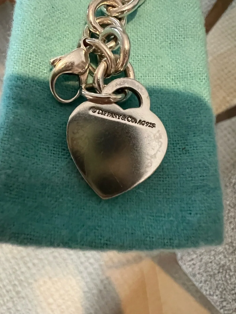 Tiffany & Co. Sterling Silver Heart Tag Bracelet with Signature Blue - Picture 3 of 5